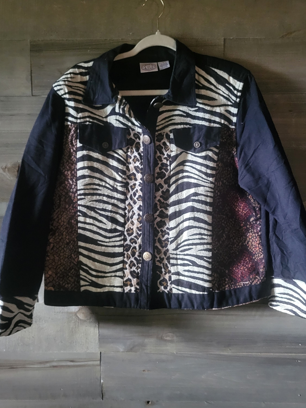 Vintage Y2K Animal Print Denim Jacket Size L